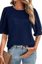 Tops BLENCOT Summer para mulheres com gola redonda texturizada azul XL