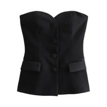 Tops bustier de cetim sem alças feminino, pescoço reto, botão frontal, camis feminino, moda sexy Tops bustier de cetim sem alças feminino, pescoço reto, botão frontal, camis feminino, moda sexy