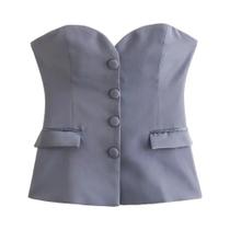 Tops bustier de cetim sem alças feminino, pescoço reto, botão frontal, camis feminino, moda sexy Tops bustier de cetim sem alças feminino, pescoço reto, botão frontal, camis feminino, moda sexy