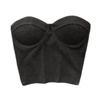 Tops Cropped Femininos Sem Alças Estilo Western Justos Cor Sólida Casuais De Verão Com Sutiãs