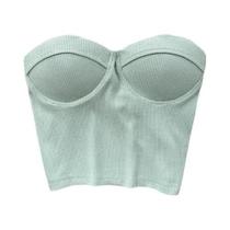 Tops Cropped Femininos Sem Alças Estilo Western Justos Cor Sólida Casuais De Verão Com Sutiãs