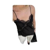 Tops De Renda Pretos Para Mulheres, Decote Em V, Sem Mangas, Estilo Y2K, Casual De Verão, Camisetas