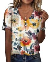 Tops femininos HOTYD com estampa floral boho e decote em V, verão de 2024 Tops femininos HOTYD com estampa floral boho e decote em V, verão de 2024