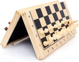 Torneio magnético de 15 polegadas Staunton Jogo de tabuleiro de xadrez de madeira com xadrez artesanal e slots de armazenamento para crianças e adultos 2 extra queen - LuckyWish
