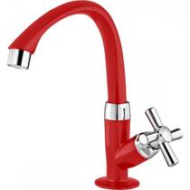 Torneira Abs Bica Movel Lavatorio Tigre Mesa Cross Vermelha-Cromada 1/2