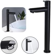 Torneira Alta Banheiro Lavatório Bancada Bica Reta Preta Cuba Sobrepor Metal Aço Inox Moderna