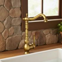 Torneira Alta Cozinha Banheiro Lavabo Monocomando Gourmet Bancada Cor Bronze Ouro Velho Estilo Provençal Vitoriana Latão Giratória Quente e Fria