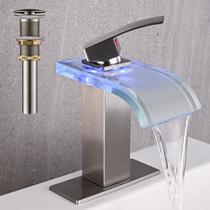 Torneira AVSIILE LED Cascata Níquel Escovado para Furo Único Torneira AVSIILE LED Cascata Níquel Escovado para Furo Único