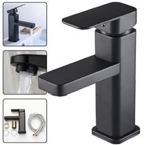 Torneira Bancada Banheiro Lavabo Monocomando Misturador Quadrada Preta Industrial Quente e Fria