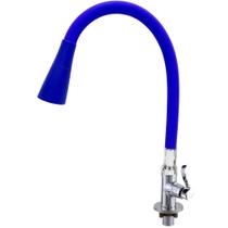 Torneira bancada bica flexível azul com arejador jato e ducha regulagem giratória