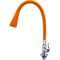 Torneira bancada bica flexível laranja com arejador jato e ducha regulagem giratória