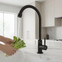 Torneira Bancada Pia Alta Preto Fosco Industrial Moderna Pescoço Curvado Cozinha Banheiro Luxo