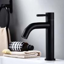 Torneira Bancada Preto Fosco Banheiro Lavabo Lavatório Água Fria Aço Inox 304 Resistente Gourmet