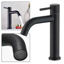 Torneira Bancada Preto Fosco para Banheiro Lavabo Lavatorio Água Fria 1/4 Volta Médio em Aço Inox 304