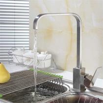 Torneira Banheiro Bica Alta Cascata Monocomando Misturador Aço Inox Lavabo Giratoria Quente e Frio + Kit Instalação