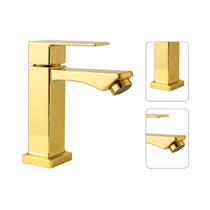 Torneira Banheiro Bica Baixa Quadrada Dourado Metal 1/4 Volta