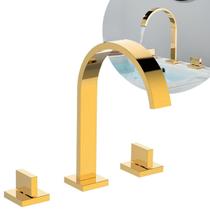 Torneira Banheiro Bica Duplo Comando Misturador 1/4 Volta Dourada