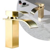 Torneira Banheiro Cascata Baixa Quadrada Monocomando Dourado Gold Torneira Banheiro Cascata Baixa Quadrada Monocomando Dourado Gold