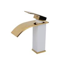 Torneira Banheiro Cascata Curva Calha Baixa Branco Dourado