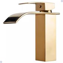 Torneira banheiro cascata misturador monocomando lavabo bica baixa gold dourada - M&A STORE