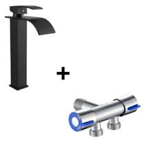 Torneira Banheiro Cuba Alta Cascata Inox Bancada Metal Acabamento Brilhante COR:CASCATA ALTA PRETO + REGISTRO Torneira Banheiro Cuba Alta Cascata Inox Bancada Metal Acabamento Brilhante COR:CASCATA ALTA PRETO + REGISTRO