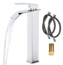 Torneira Banheiro Cuba Alta Cascata Inox Bancada Metal Acabamento Brilhante Cor Cromado