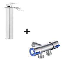 Torneira Banheiro Cuba Alta Cascata Inox Bancada Metal Acabamento Brilhante