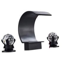 Torneira Banheiro Curva Preto Duplo Comando Moderna Cristal Misturador Quente e Frio Black Premium Pedra Lavabo Luxo Gourmet Bica Baixa Cascata
