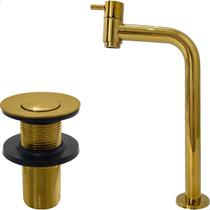 Torneira Banheiro Dourada Bica Alta Lavabo E Válvula Click ⅞ Inox Ralo de Pia Escoamento Banheiro Dourado Torneira Simples 90 Graus Fria Torneira Banheiro Dourada Bica Alta Lavabo E Válvula Click ⅞ Inox Ralo de Pia Escoamento Banheiro Dourado Torneira Simples 90 Graus Fria