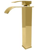 Torneira Banheiro Dourada Cascata Bica Alta Inox 304 Lavabo Monocomando Misturador Quente e Fria Quadrada Pia Cuba Lavatorio Luxo Dourado Ouro Gold