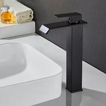 Torneira banheiro gourmet cascata quadrada alta - preta - mg34 - MG METAIS