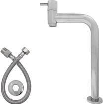 Torneira Banheiro Lavabo Bica Alta Bancada Inox 90 Graus Cromado Brilhoso Cuba De Sobrepor Lavabo Torneira para Lavatório Fria Aço Inox 304 Espelhado