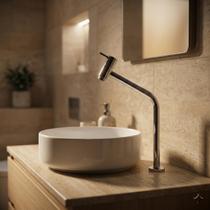 Torneira Banheiro Lavabo Bica Alta Em Aço Inox 45º Cromado de Mesa com Arejador V129 Vimer