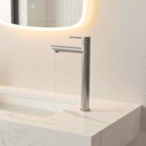 Torneira Banheiro Lavabo Cozinha Alta Metal Aço Inox Escovado Pia Apoio Água Fria Moderna