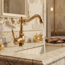 Torneira Banheiro Lavabo Cozinha Bancada Latão Altura Média Giro 360º Cor Bronze Estilo Provençal Antigo Gourmet