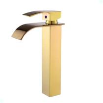 Torneira Banheiro Lavabo Misturador Monocomando Cascata Bica Alta Dourada Gold