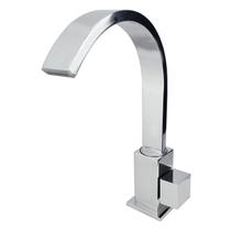 Torneira Banheiro Lavatório Luxo Quadrit Slim 100% Metal Bica Curva Cascata 360º Base Robusta Bancada Pia Mesa Cromada Cód. 6003