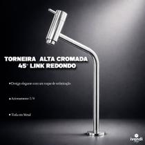 Torneira Banheiro Metal Bica Alta Cuba Pia Mesa Link 1/4 Volta Cor Cromada Premium