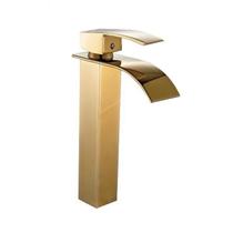 Torneira Banheiro Misturador Monocomando Cascata Quadrada Bica Alta Dourada modelo Magis Tubrax