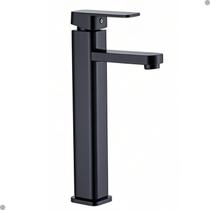 Torneira banheiro misturador monocomando lavatório quadrada bica alta preto preta fosco black lavabo