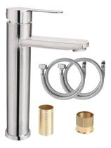Torneira Banheiro Quadrada Monocomando Bica Alta Aço Inox