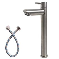 Torneira Bica Alta Lavatorio Escovada Inox 304 Redonda Pia Banheiro 1/4 De Volta Cuba de Sobrepor Apoio Bancada Lavabo Luxo Aço Inox Fosco