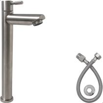 Torneira Bica Alta Lavatorio Escovada Inox 304 Redonda Pia Banheiro ¼ De Volta Cuba de Sobrepor Apoio Bancada Lavabo Luxo Aço Inox Fosco