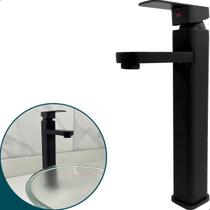 Torneira Bica Alta Preta Inox Pia Banheiro Monocomando Misturador Aço Inox 304 Cuba De Sobrepor Lavatorio Quente Frio Bancada Lavabo Luxo Preto Fosco