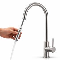 Torneira Bico Flexível Monocomando Cozinha Inox304 Misturado Roome Churrasqueira Extensível Prateado Escovado