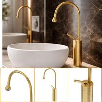 Torneira Capri Dourada Escovada Gota Aço Inox 304 Gold Luxo