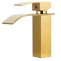 Torneira Cascata Dourada Inox Monocomando Banheiro Bancada Lavabo Mesa Misturador Agua Quente Fria - Braslu