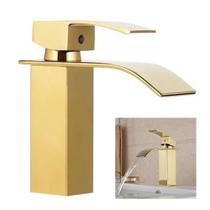 Torneira Cascata Inox Dourada Monocomando Luxo Lavabo Banheiro Bancada Mesa Misturador Agua Fria Quente