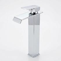 Torneira Cascata Monocomando Bica Alta Ponente para Cuba de Apoio Lavatório Banheiro em Metal Luxo Premium Design Moderno