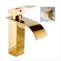 Torneira Cascata Slim Monocomando Dourada Gold Banheiro Lavabo Bica Baixa - Prizi